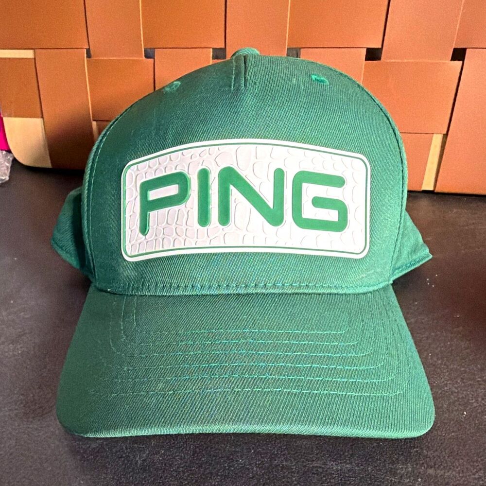 PING Adjustable Green Unisex Polyester/Spandex Logo Solid Golf Hat Cap